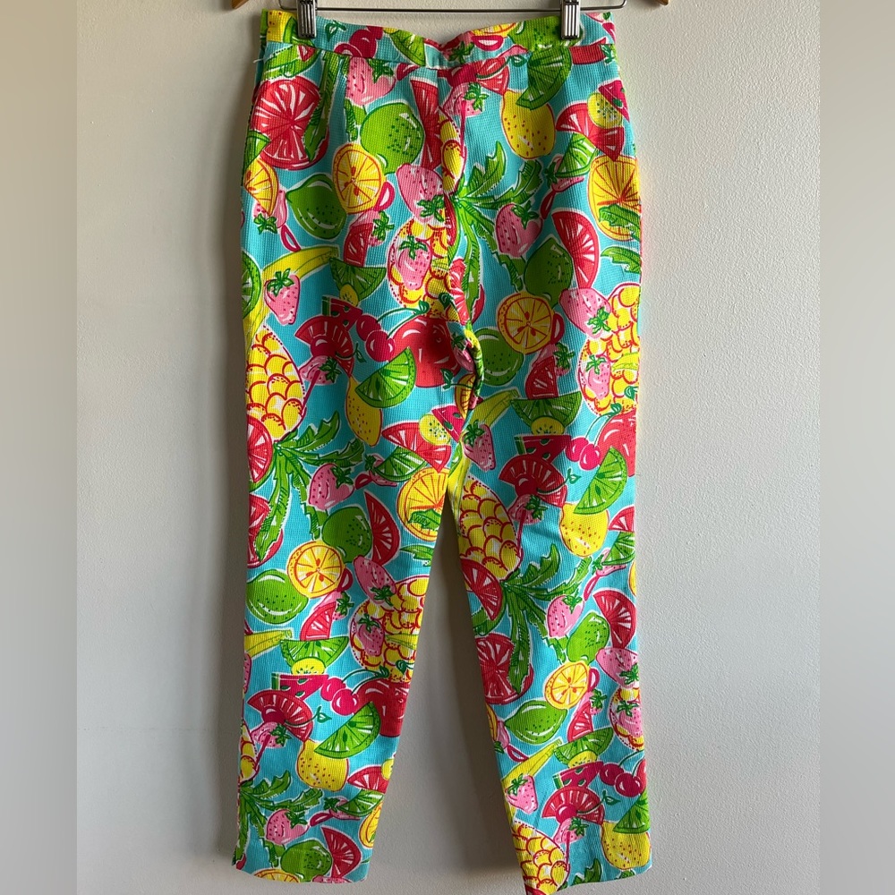 Vintage Preppy Lilly Pulitzer Barrel Leg Fruit Print Pants Waffle Weave Sz 6 NWT - Picture 2 of 8